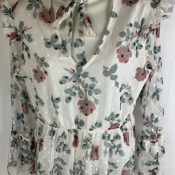 VILA Clothes White With Flowers Flared Tiered - Picture 2 of 5